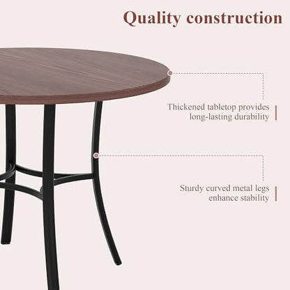 VECELO 36" Round Dining Table for 4, Wood Grain Dinette with Metal Frame for Kitchen, Apartment, Home, Space-Saving, Vintage Brown