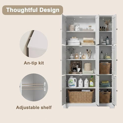 ChooChoo 63.2" Tall Bathroom Storage Cabinet with 9 Doors, Pantry Cabinet