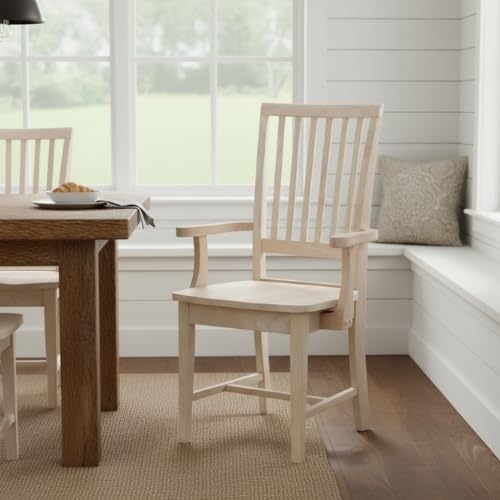 IC INTERNATIONAL CONCEPTS Solid Wood Mission Arm Chair, Unfinished