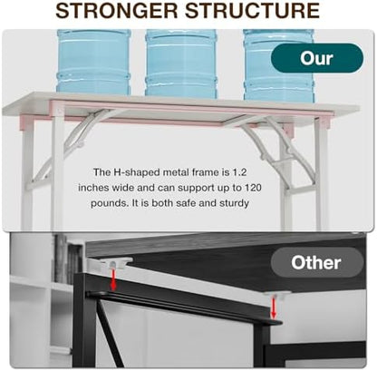 TEMI Small Computer Desk Folding Table - No Assembly, Compact 43.3" Foldable Desk with Power Outlets & USB Charging Port, Portable Small Office Desk, Ideal Mini Study Table for Narrow Spaces,White Ash