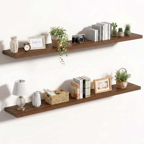 10 Inch Deep Floating Shelves for Wall 55” Set of 2, Walnut