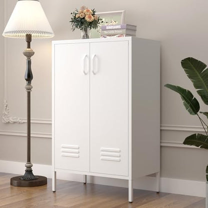 IRONFFICE Metal Cabinet Storage,Metal Cabinet with Doors and Shelves,2 Door Storage Cabinet for Living Room,Office,White