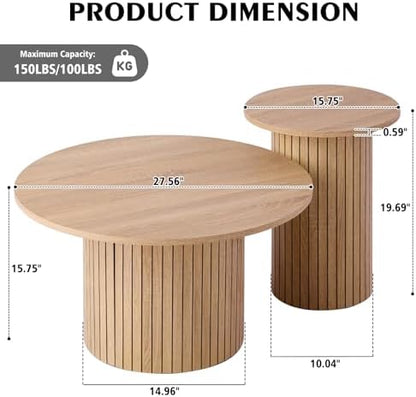 Round Nesting Coffee Table Set of 2, Fluted for Small Spaces