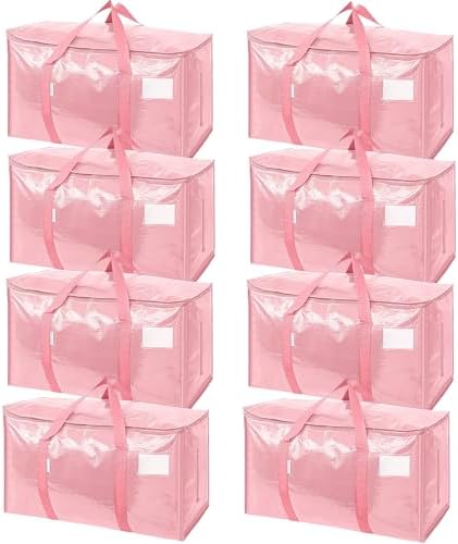 TICONN 8 Pack Extra Large Moving Bags Heavy Duty with Zippers & Carrying Handles, Durable Storage Bags Moving Boxes for Closet Organizers and Storage (8 Pack, Coral)