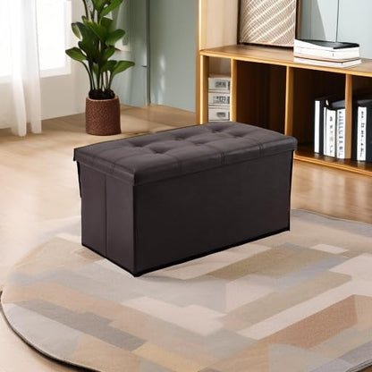 YOUDENOVA Folding Storage Ottoman, Faux Leather Ottoman Bench Footrest Ottoman, Storage Chest Padded Seat for Bedroom and Living Room, Brown, 15" D x 30" W x 15" H