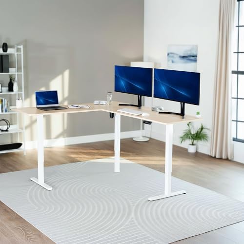 VIVO Electric Corner Standing Desk, L-Shaped, 75" x 63" Light Wood Top