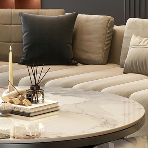 Round Nesting Coffee Table with Storage Drawer Set of 2, Modern Cocktail Table with Faux Marble Top for Living Room Small Space 31.5" Black/Grey-Gray