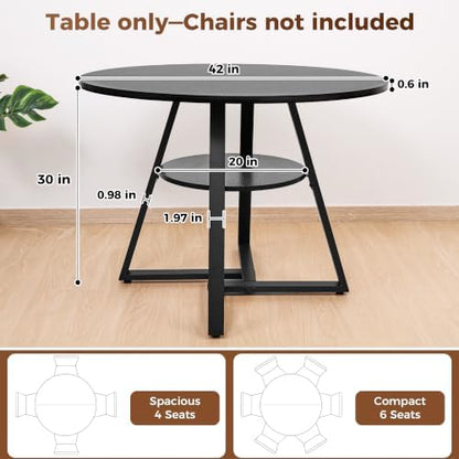 42" Round Dining Table for 2–4, Small Kitchen Table with Storage