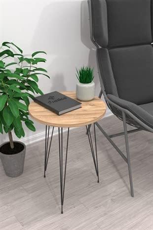 Set of 2 End Table – Pine Wood Round Wood Sofa Side Coffee Tables for Small Spaces, Nightstand Bedside Table with Black Metal Legs for Bedroom, Living Room, Home Office, Balcony