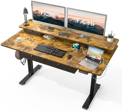 FiCiHi 55x30Inch Standing Desk with Drawers,Electric Height Adjustable Desk