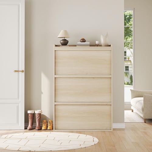 Space-Saving Narrow Shoe Cabinet – Wooden Freestanding Organizer