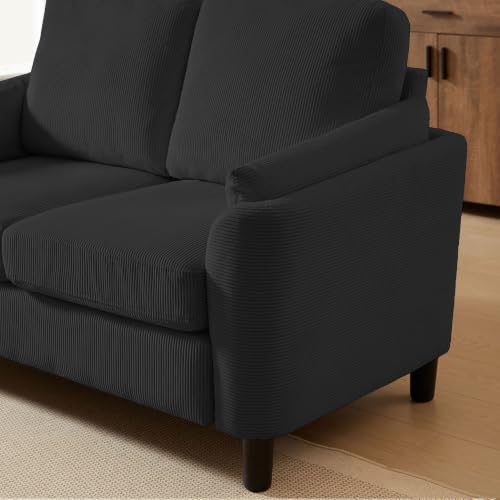59" Small Loveseat Sofa, Mid Century Modern Love Seat with Back Cushions, 2-Seater Couch Sofa for Lving Room, Bedroom and Small Space, Black