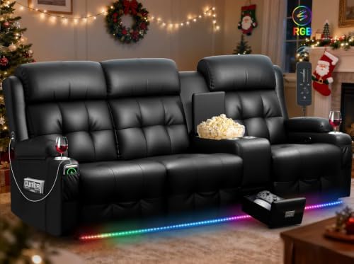 RV Loveseat Recliner Sofa, Home Theater Seating with Console & Massage