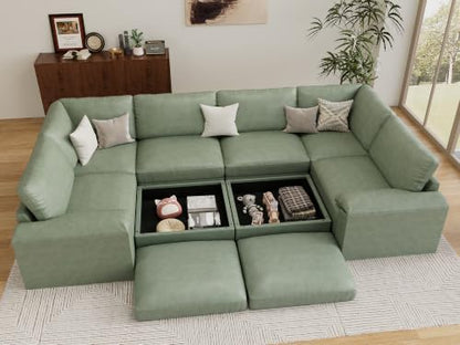 EASE MOOSE Faux leather couch Bed, Modular Sectional Sofa Sleeper, Green