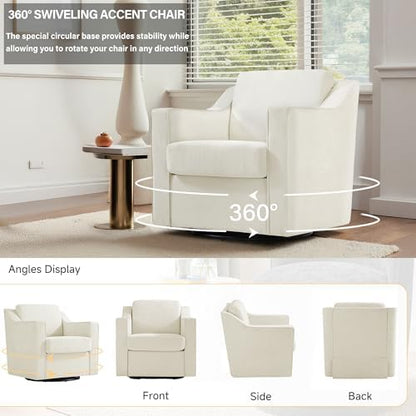 Swivel Accent Chairs Set of 2, Chenille Armchair with Lumbar, Beige