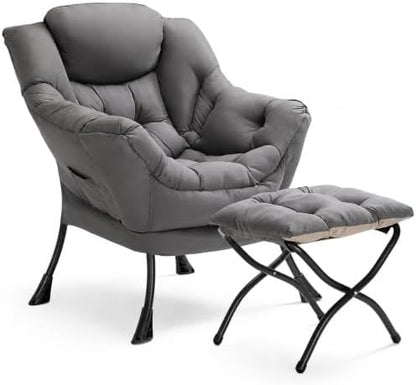 Lazy Chair with Ottoman, Comfy Accent Reading Chair