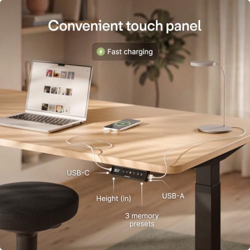 Desktronic HomeOne Standing Desk 54x28 — Ergonomic Sit Stand Home Office Desk, Made in Europe, Electric Dual Motor Height Adjustable, USB & USB-C Charging, Wobble-Free, Touchscreen, 3 Memory Presets