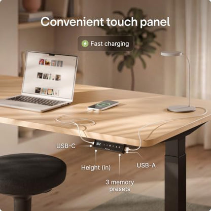 Desktronic HomeOne Standing Desk 54x28 — Ergonomic Sit Stand Home Office Desk, Made in Europe, Electric Dual Motor Height Adjustable, USB & USB-C Charging, Wobble-Free, Touchscreen, 3 Memory Presets