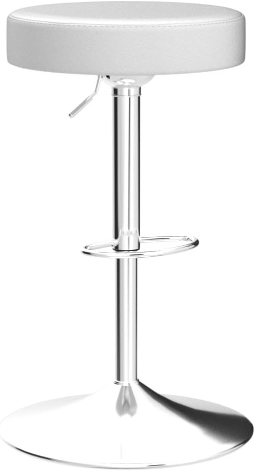 Finnhomy Bar Stools Set of 2 Modern PU Leather, Swivel Barstools with Footrest and Backless Round, Counter Height Adjustable Modern Counter stools for Kitchen, White