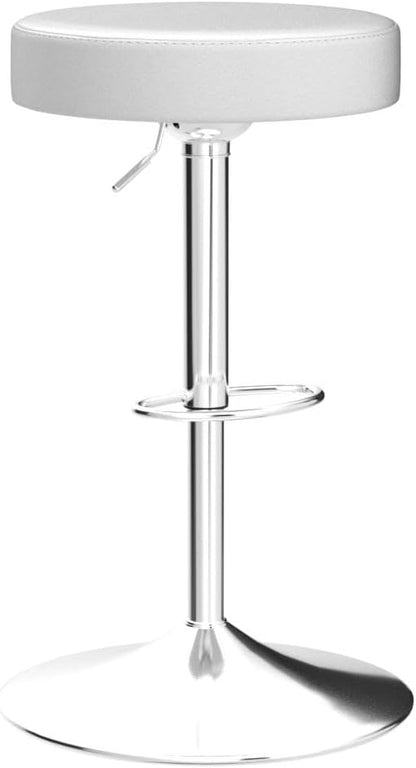 Finnhomy Bar Stools Set of 2 Modern PU Leather, Swivel Barstools with Footrest and Backless Round, Counter Height Adjustable Modern Counter stools for Kitchen, White