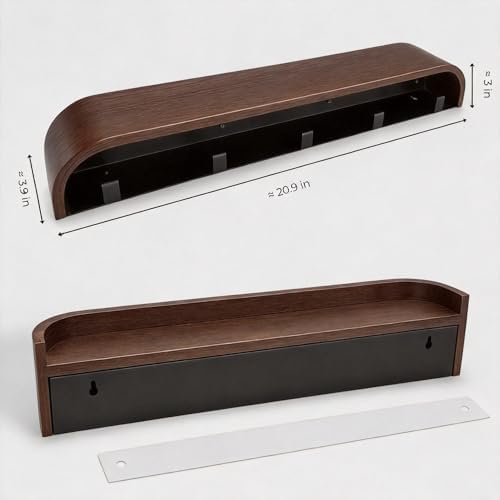 MTZ Solid Wood Wall Mounted Coat Rack with Shelf & 5 Hidden Hooks (Walnut)
