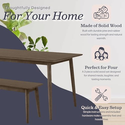 Alaterre Calais Wooden Dining Table Set for 4 with Benches, Warm Walnut