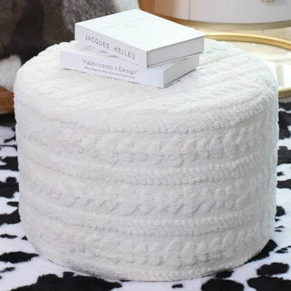 Asuprui Round Footstool Ottoman, 20x14In, Ivory,Hassock,Sofa Couch Footrest
