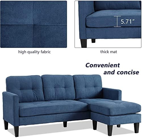 Grepatio Convertible Sectional Sofa Couch, L-Shaped Couch with Modern Linen Fabric for Small Space (Blue)