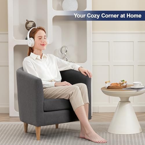 Accent Barrel Chair, Living Room Chairs with Armrest and Soft Padded, Grey
