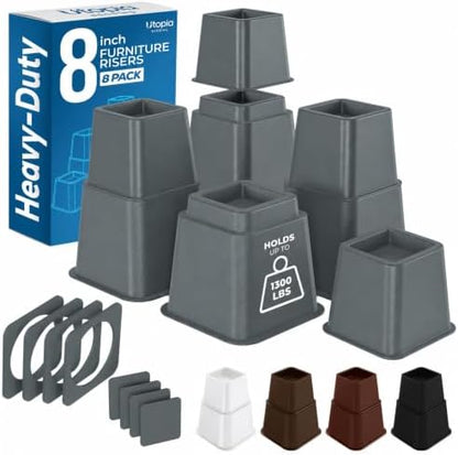Utopia Bedding Heavy Duty Bed Risers, 3, 5, 8 Inch, Pack of 4, Grey