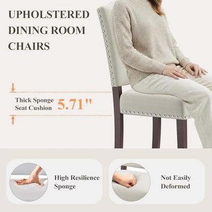 MALOL Upholstered Parsons Dining Chairs Set of 6, Modern Dining Room Chairs with Back, Fabric Kitchen Side Chairs with Wood Legs, Nailhead Trim for Dinner Farmhouse Restaurant, Beige