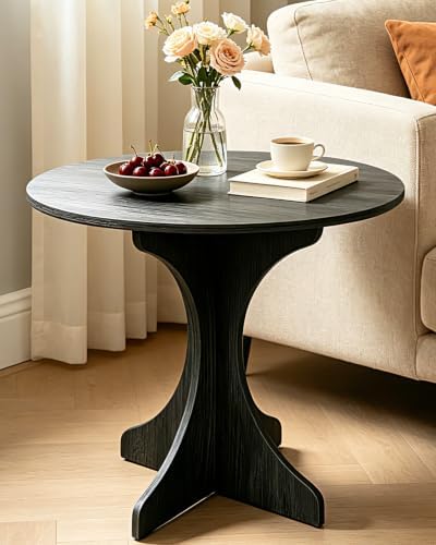 24In Gray Oak Round Side Table, Modern Accent End Table with Tripod Curved Base, Minimalist Sofa Side Table for Living Room Bedroom Balcony, Compact Circle Coffee Nightstand, Easy Assembly