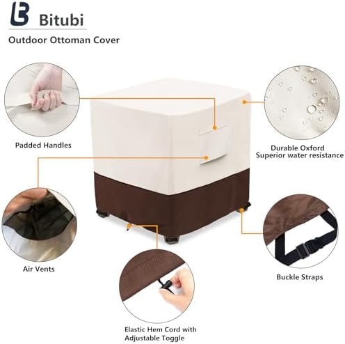 Bitubi Waterproof Patio Ottoman Cover, Heavy Duty Square Outdoor Side Table Furniture Covers Size 32L x 32W x 18H inch (Brown)