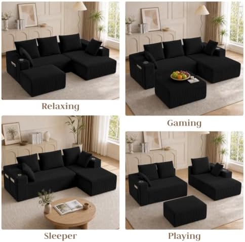 95" U-Shaped Modular Sectional Sofa with Ottoman
