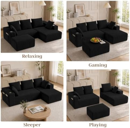 95" U-Shaped Modular Sectional Sofa with Ottoman