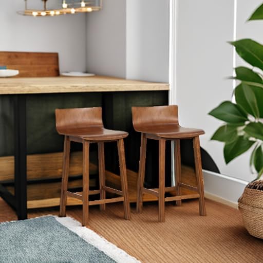GIANTEX 24.5" Bar Stools Set of 2, Counter Height Bar Stools w/Low Back & Footrest, Farmhouse Wooden Bar Dining Chairs, Armless Wood Barstools for Kitchen Island, Pub, Kitchen, Cafe, Breakfast, Brown