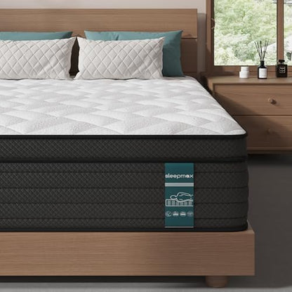 Sleepmax Firm Queen Mattress 12 Inch - Deep Sleep Hybrid Mattress - Bed in a Box for Back & Side Sleepers - Fiberglass-Free, CertiPUR-US Certified, 365-Night Trial