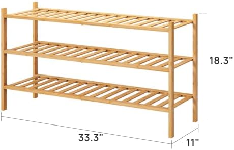 viewcare 3-Tier Long Shoe Rack, Bamboo Wood Shoe Rack for Closet, Entryway & Hallway, Stackable | Beautiful | Functional | Sturdy
