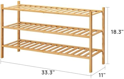 viewcare 3-Tier Long Shoe Rack, Bamboo Wood Shoe Rack for Closet, Entryway & Hallway, Stackable | Beautiful | Functional | Sturdy