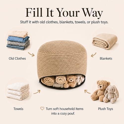 Storage Pouf Cover, No Filler, Corduroy, Light Camel, 24 Inch