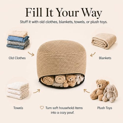Storage Pouf Cover, No Filler, Corduroy, Light Camel, 24 Inch