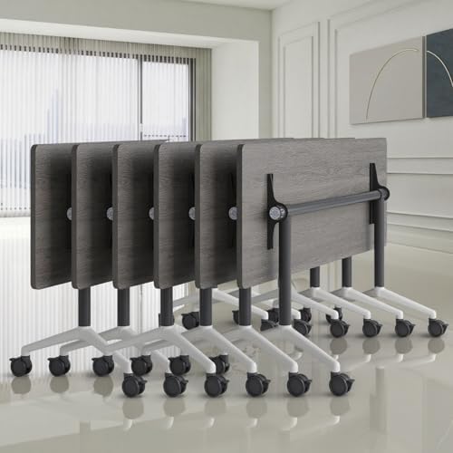 Folding Conference Room Tables, Seminar Conference Table Modern Flip Top Training Meeting Tables, Conference Room Table with Wheels for Home Office Classr,6 Pack 47.2inch