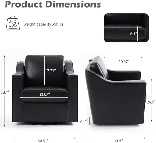 Faux Leather Swivel Accent Chairs Set of 4, Modern Armchair, Black