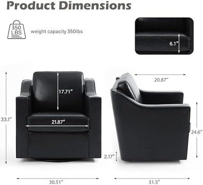 Faux Leather Swivel Accent Chairs Set of 4, Modern Armchair, Black