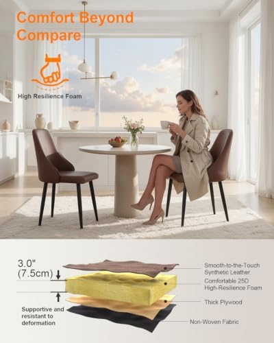 High Back Dining Chairs Set of 2, Chocolate Brown Leather Kitchen Chairs