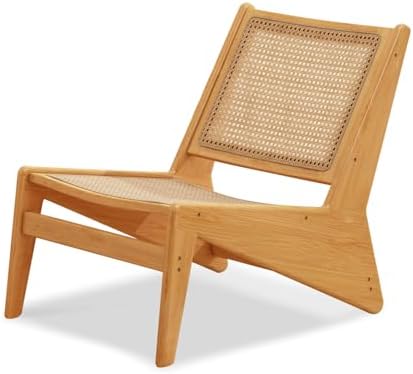 Furlide Rattan Accent Chair, Compact Low-Profile Bamboo Chair in Walnut