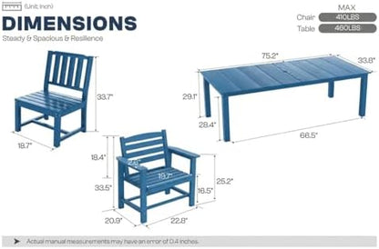 Perli™ 9-Piece Outdoor Dining Set, All-Weather HDPE Patio Furniture with 8 Ergonomic Chairs & Large Table, Built-in Umbrella Hole, UV-Resistant Set for Backyard, Deck, Poolside, Blue