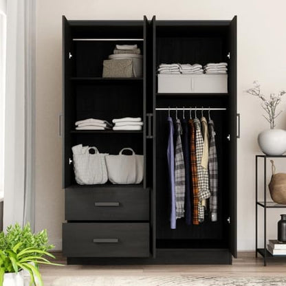 Woodpeckers Furniture And Mattress 4 Mirrored Doors Wardrobe 2 Drawers with Shelves 72 high (3 Mirrors, Black)