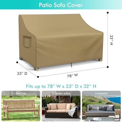WLEAFJ Patio Sofa Cover Waterproof, 3-Seater Outdoor Sofa Cover, Heavy Duty Deep Lounge Loveseat Cover, Large Lawn Patio Furniture Covers with Air Vent, 78’’ W x 33’’ D x 32’’ H, Khaki
