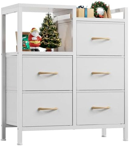 White Dresser for Bedroom, 5 Drawer Small Fabric Closet Dresser